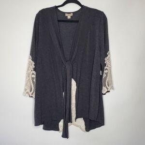 One World Lacy Flare Sleeve Knit Cardigan Size 1X Tie Front Sweater Whimsigoth